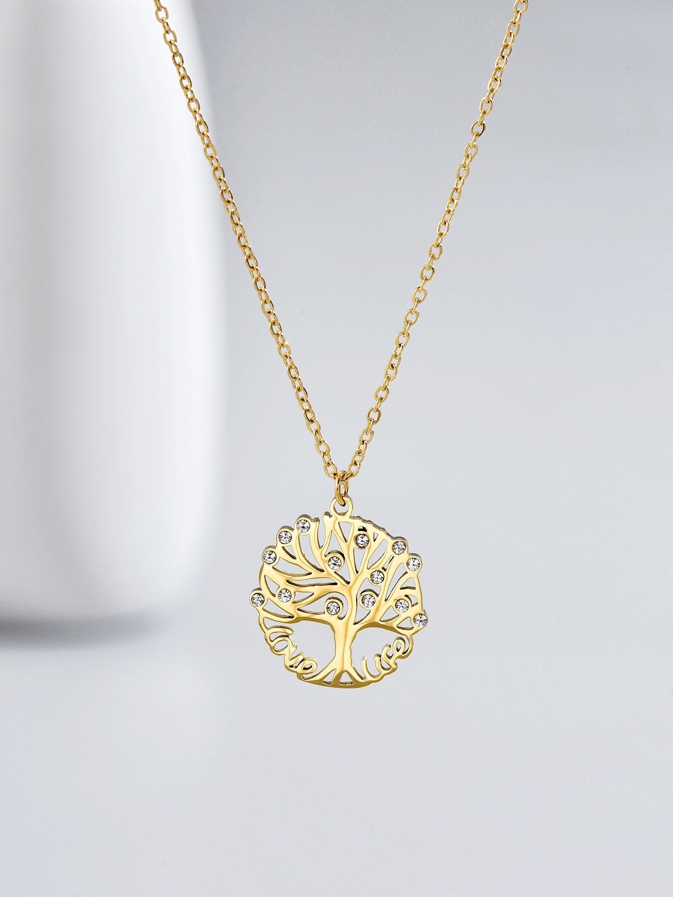1 Piece Shiny Tree Stainless Steel Inlay Zircon Pendant Necklace display picture 1