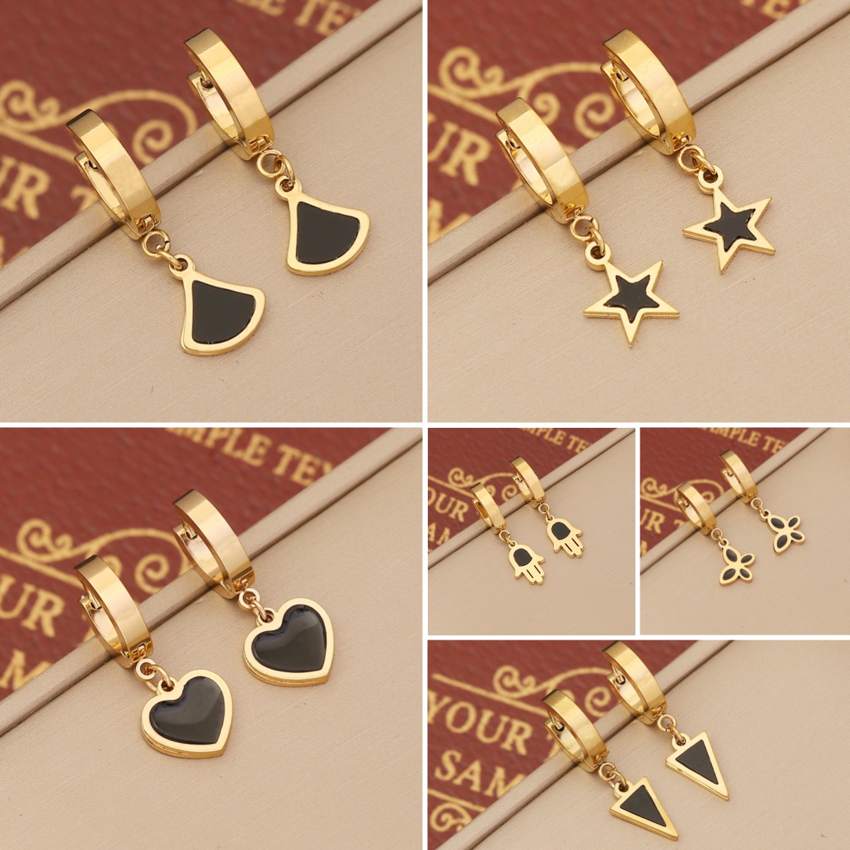 1 Pair Fashion Star Heart Shape Butterfly Stainless Steel Enamel Drop Earrings display picture 1