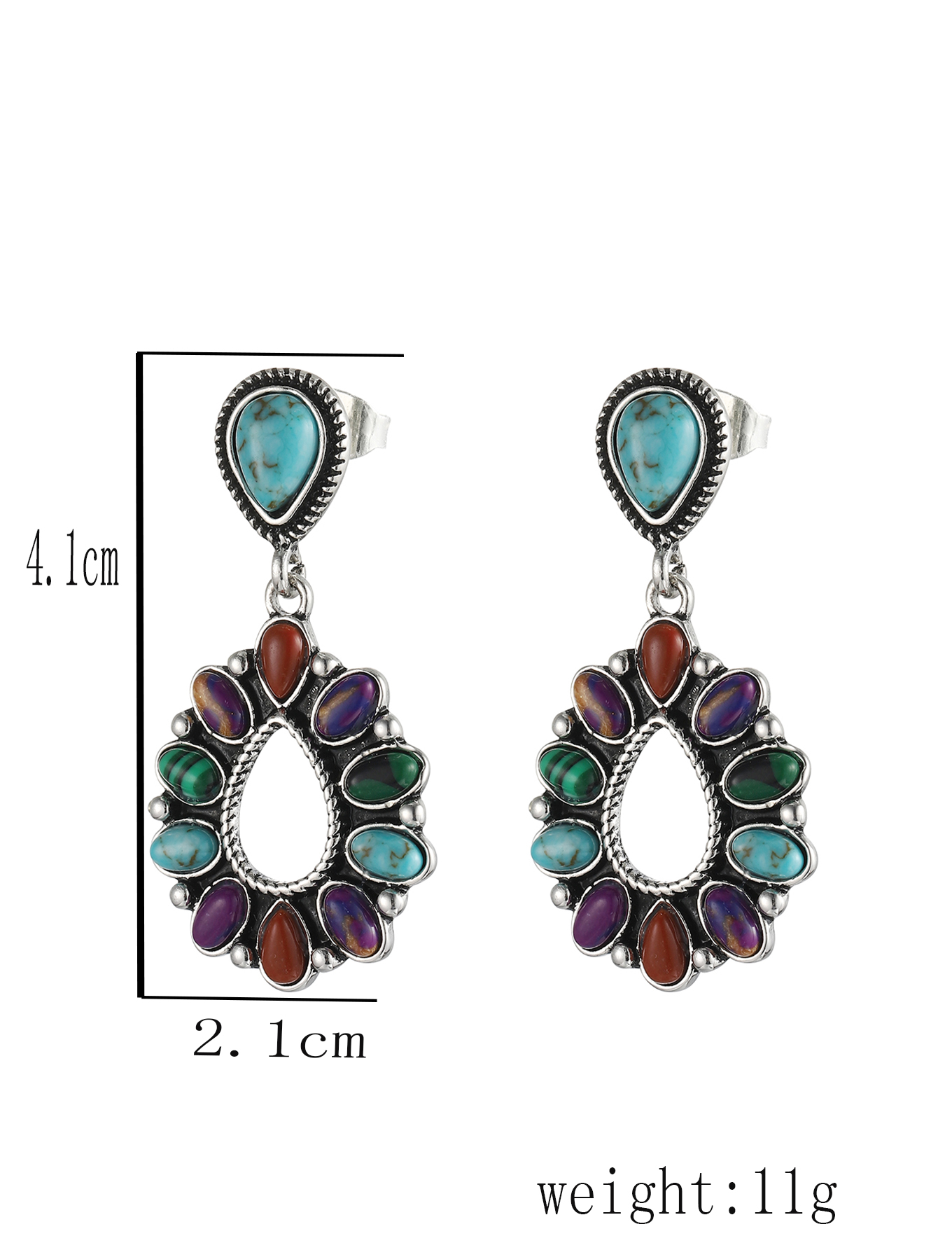1 Pair Vintage Style Water Droplets Metal Rhinestone Turquoise Silver Plated Women's Drop Earrings display picture 3