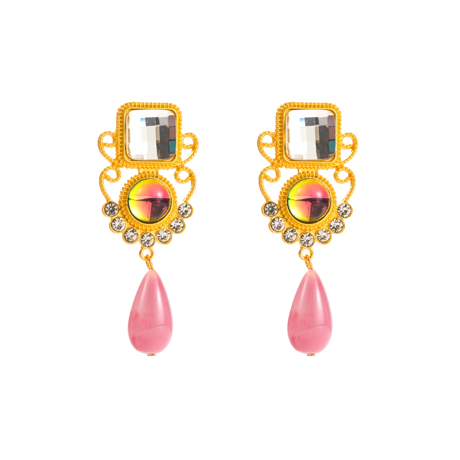 1 Pair French Style Square Water Droplets Alloy Plating Inlay Resin Gold Plated Women's Drop Earrings display picture 8