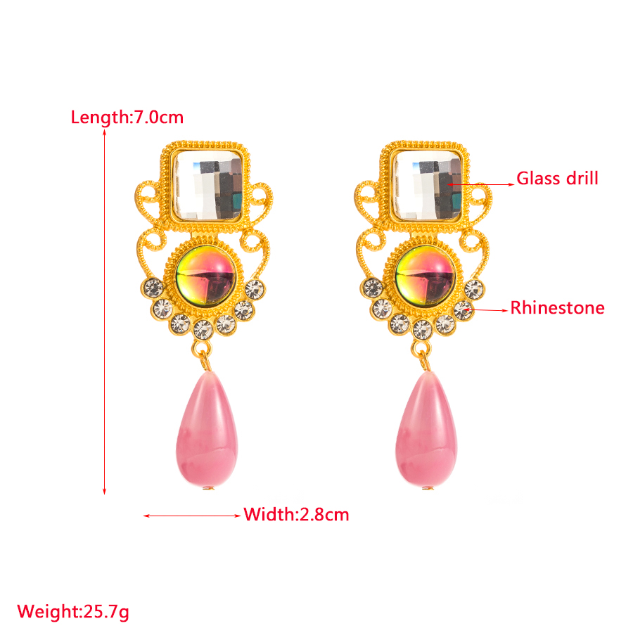 1 Pair French Style Square Water Droplets Alloy Plating Inlay Resin Gold Plated Women's Drop Earrings display picture 2