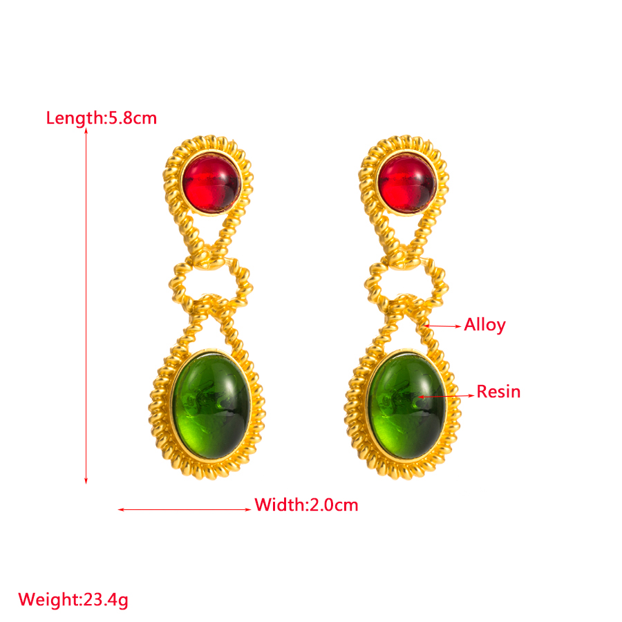 1 Pair French Style Square Water Droplets Alloy Plating Inlay Resin Gold Plated Women's Drop Earrings display picture 3