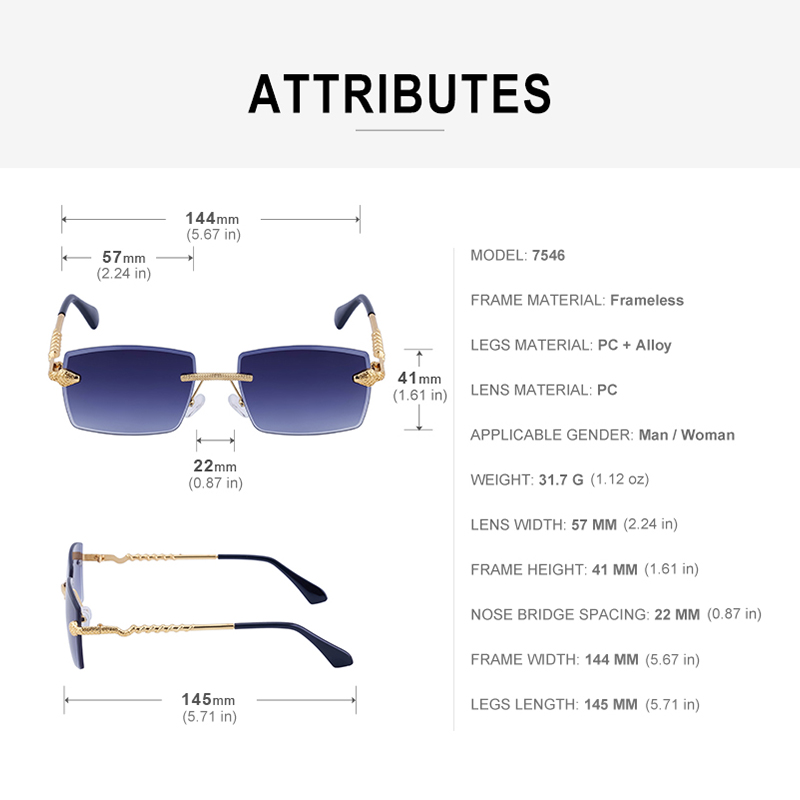 Fashion Solid Color Snake Pc Uv400 Square Metal Frameless Men's Sunglasses display picture 4