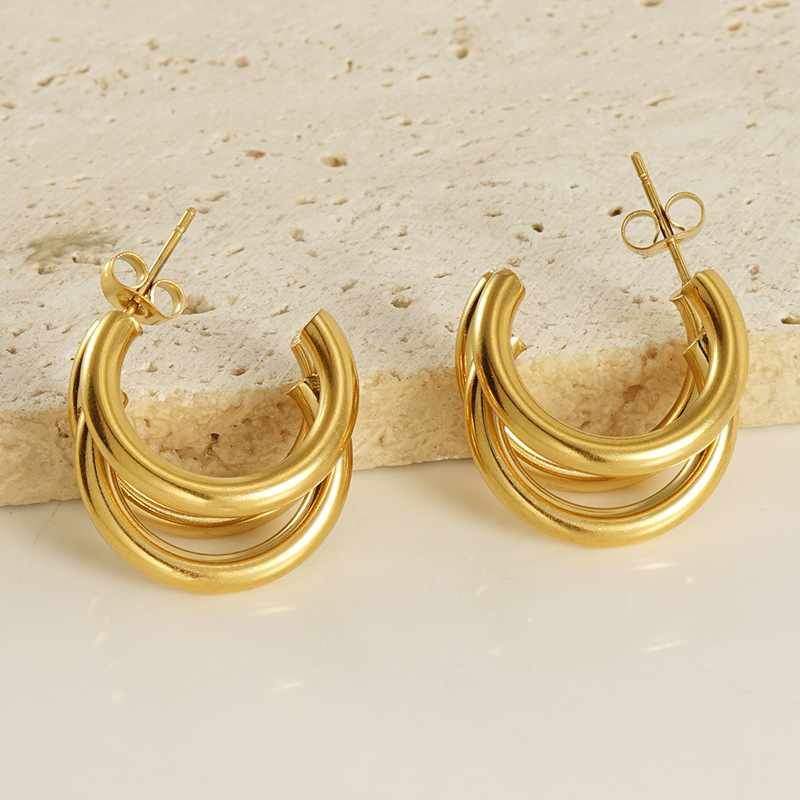 1 Pair Casual Vintage Style Geometric 304 Stainless Steel 18K Gold Plated Earrings display picture 3