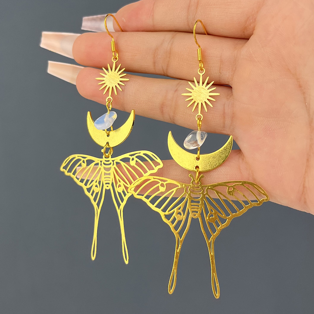 1 Pair Modern Style Moon Mushroom Butterfly Plating Hollow Out Alloy Drop Earrings display picture 3