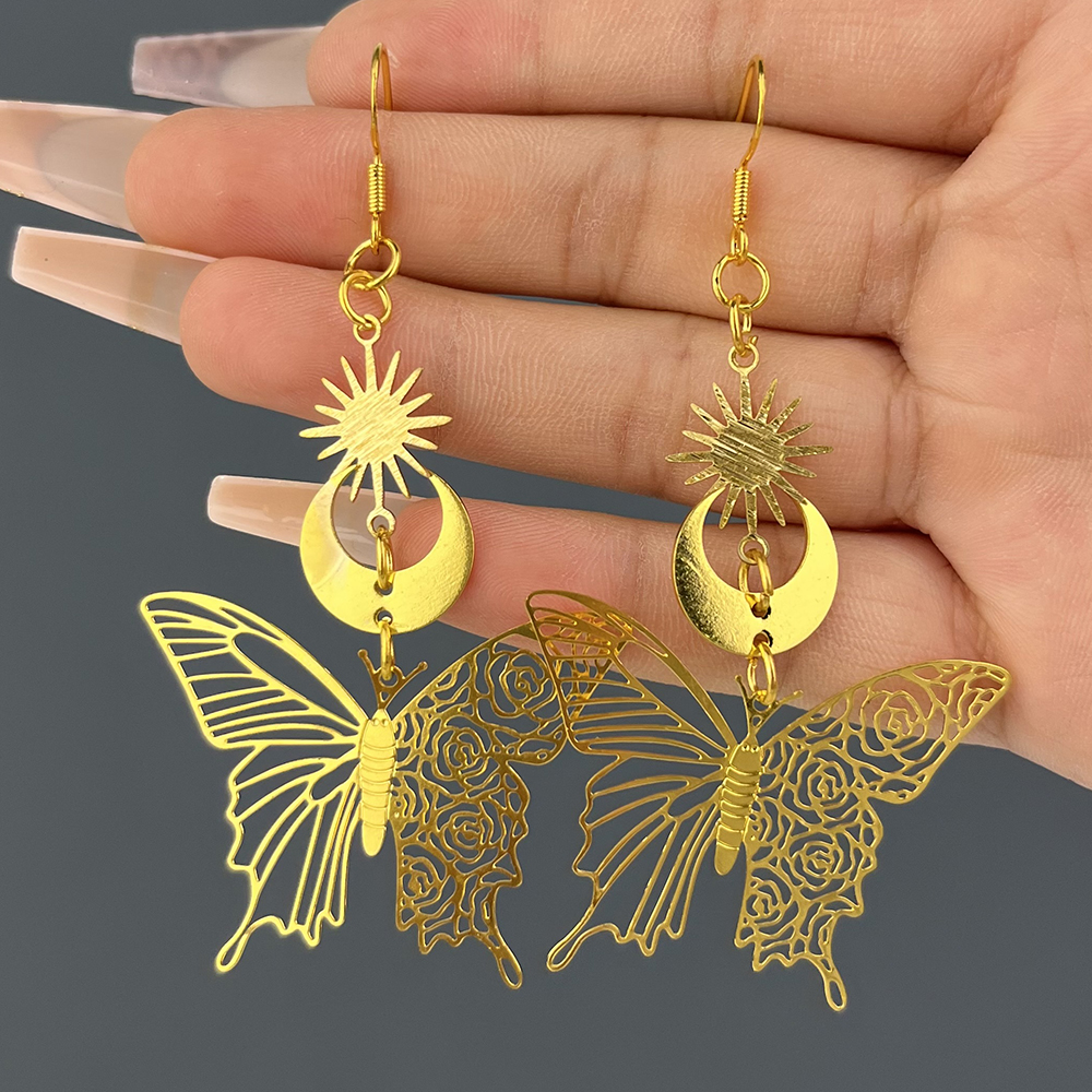 1 Pair Modern Style Moon Mushroom Butterfly Plating Hollow Out Alloy Drop Earrings display picture 4