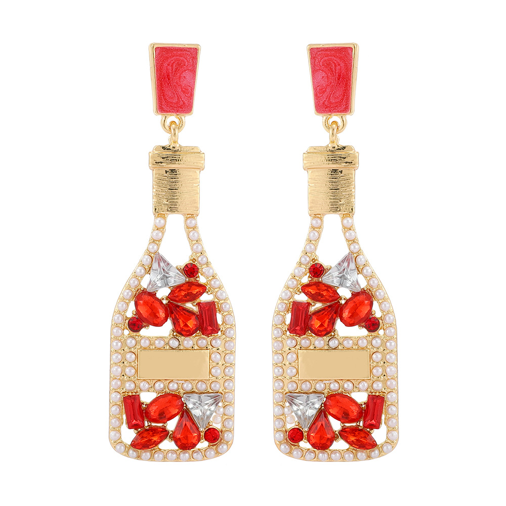 1 Pair Retro Luxurious Wine Bottle Plating Hollow Out Inlay Zinc Alloy Artificial Pearls Rhinestones Drop Earrings display picture 5
