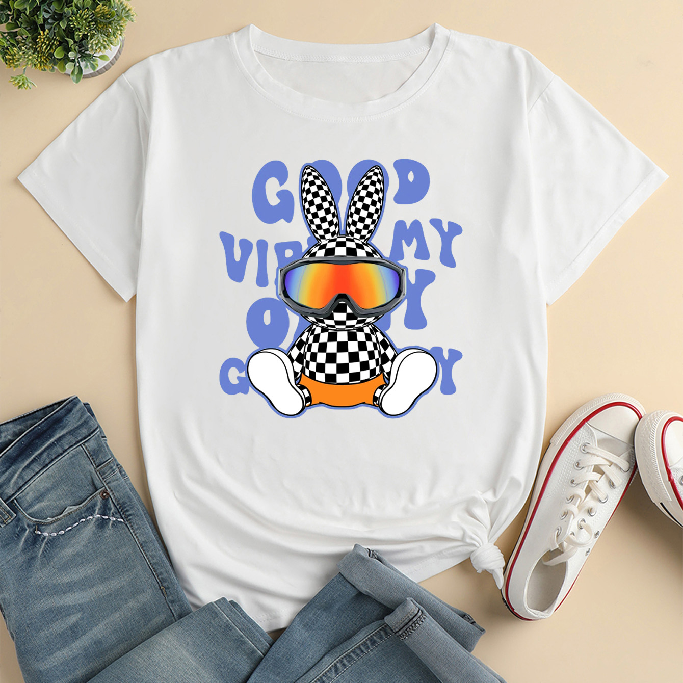Casual Rabbit Letter Polyester Round Neck Short Sleeve Regular Sleeve Printing T-shirt display picture 1