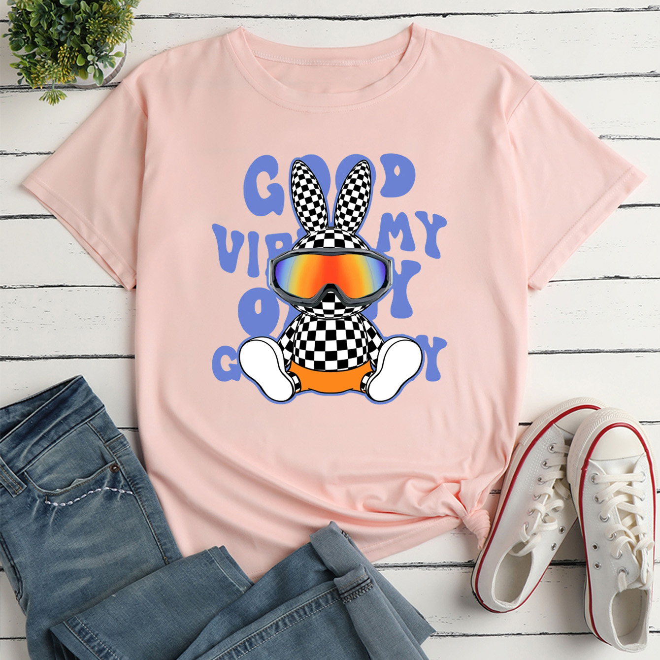 Casual Rabbit Letter Polyester Round Neck Short Sleeve Regular Sleeve Printing T-shirt display picture 4