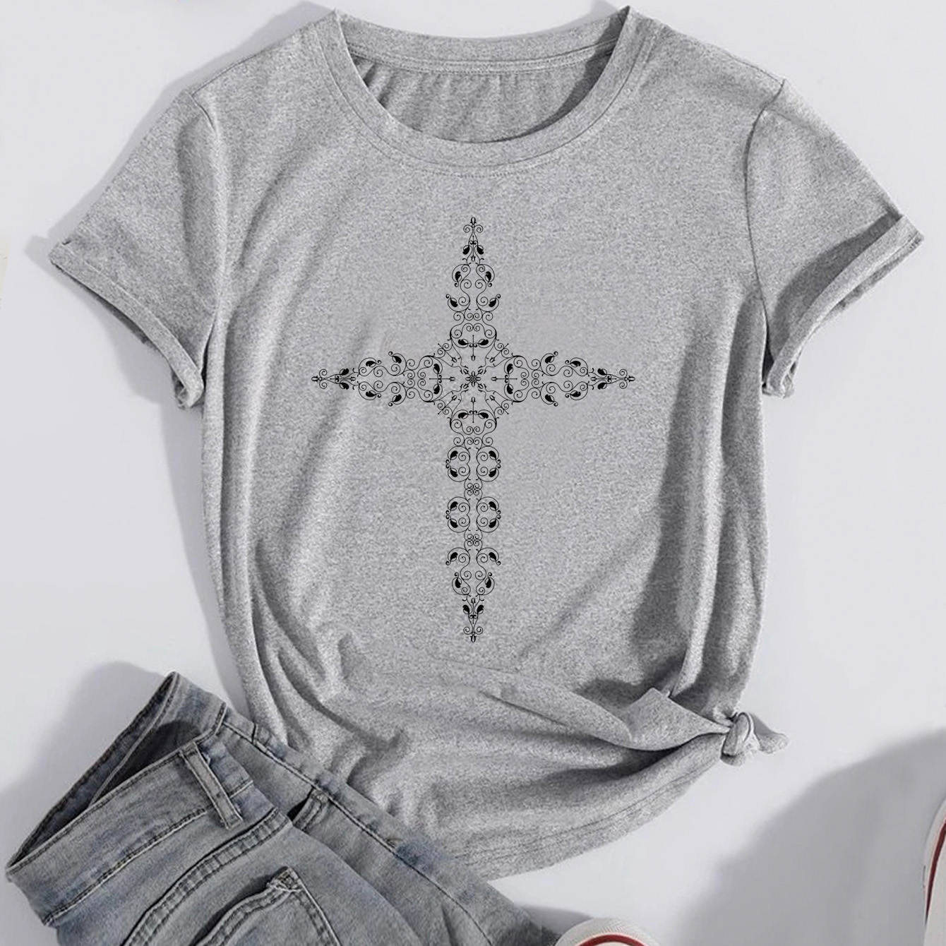 Women's T-shirt Short Sleeve T-shirts Printing Casual Cross display picture 2