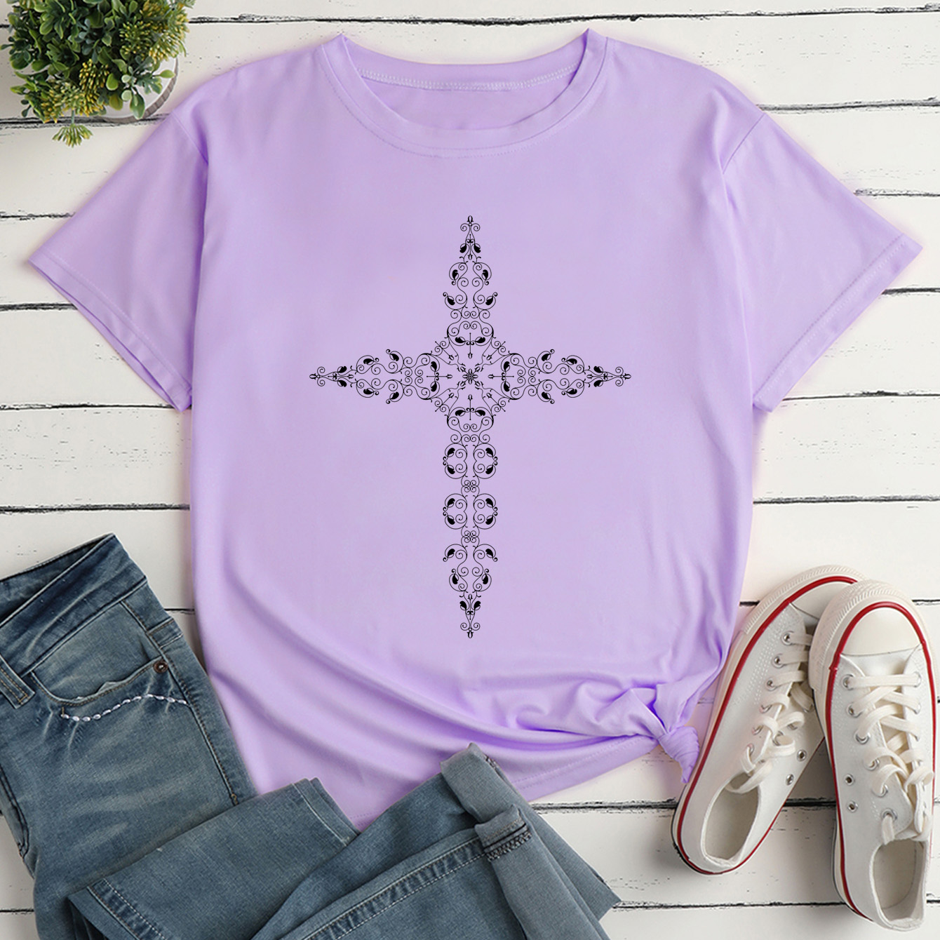 Women's T-shirt Short Sleeve T-shirts Printing Casual Cross display picture 3