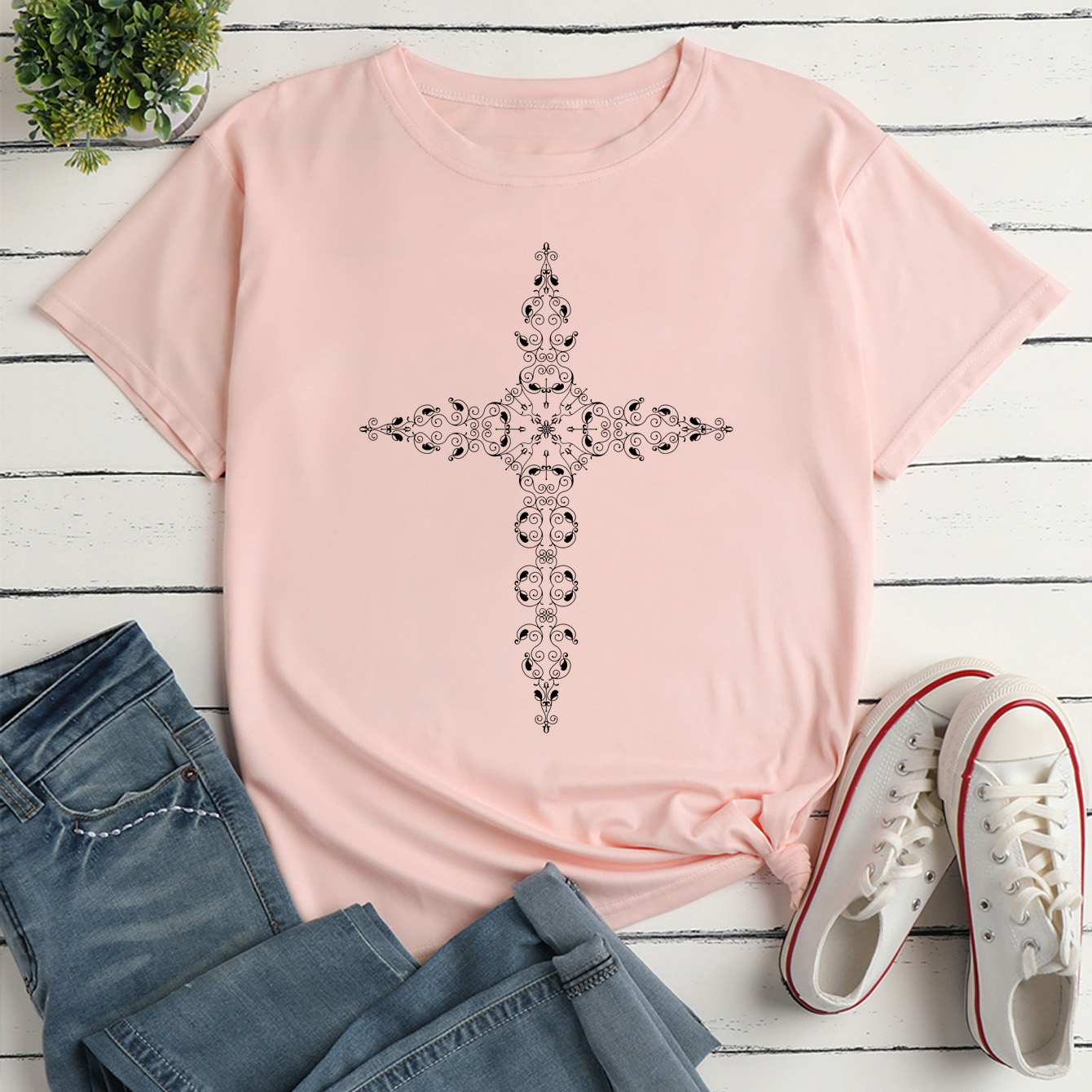 Women's T-shirt Short Sleeve T-shirts Printing Casual Cross display picture 4