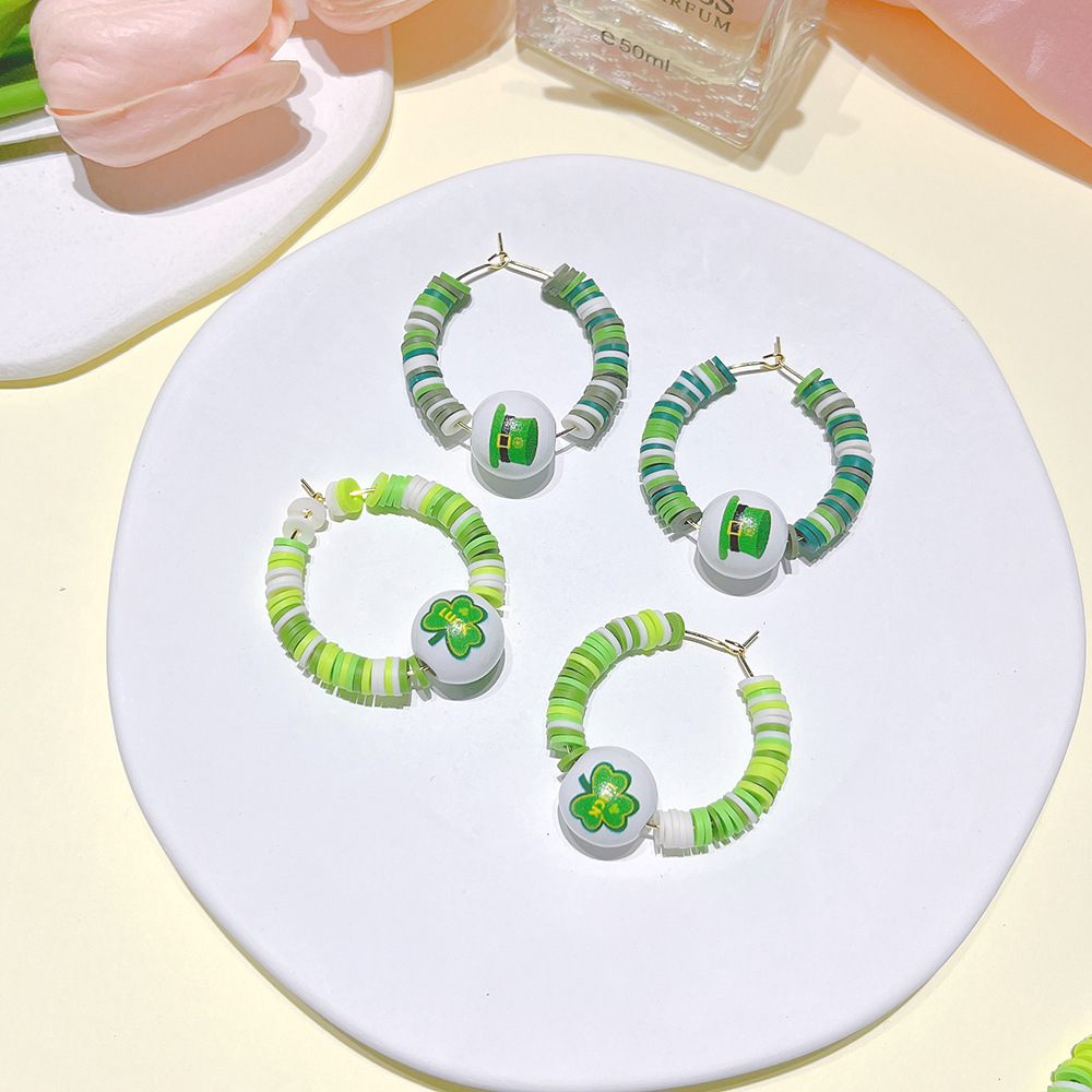 1 Pair Fashion Round Soft Clay Patchwork St. Patrick Women's Earrings display picture 1