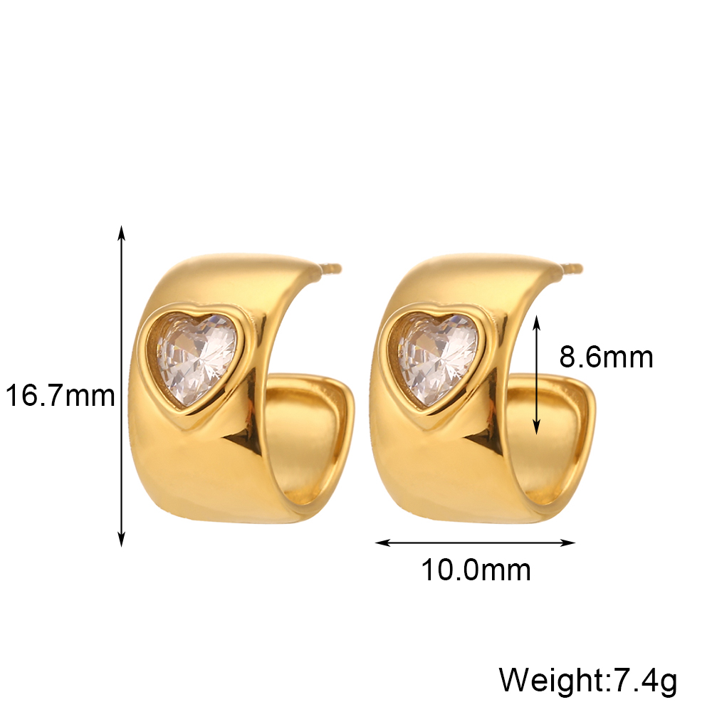 1 Pair Fashion C Shape Heart Shape Inlay Stainless Steel Zircon 18k Gold Plated Ear Studs display picture 2