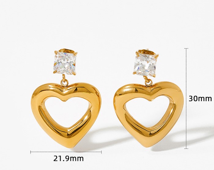 1 Paire Rétro Carré Forme De Cœur Acier Inoxydable Incruster Strass Boucles D'oreilles display picture 5