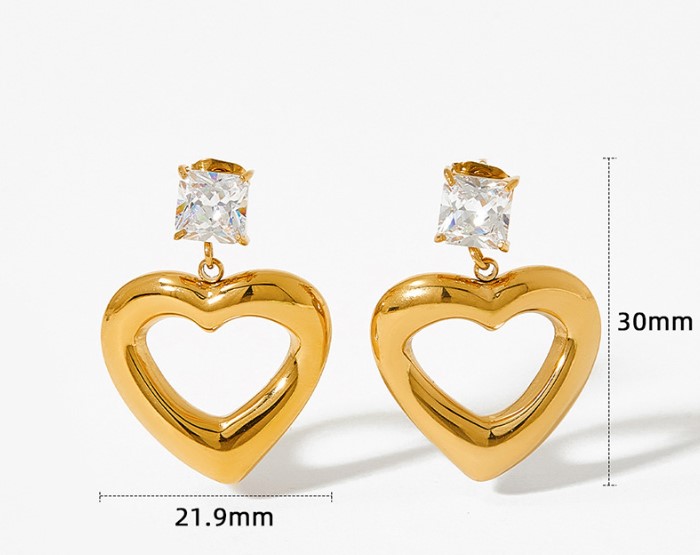 1 Par Retro Cuadrado Forma De Corazón Acero Inoxidable Embutido Diamantes De Imitación Pendientes De Gota display picture 5
