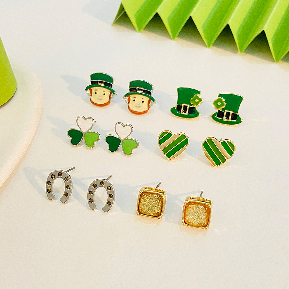 3 Pairs Y2k Fashion Four Leaf Clover Alloy 14k Gold Plated St. Patrick Women's Ear Studs display picture 5