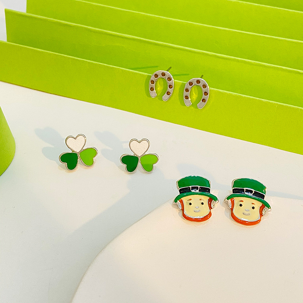 3 Pairs Y2k Fashion Four Leaf Clover Alloy 14k Gold Plated St. Patrick Women's Ear Studs display picture 2