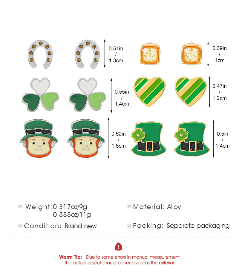 3 Pairs Y2k Fashion Four Leaf Clover Alloy 14k Gold Plated St. Patrick Women's Ear Studs display picture 1