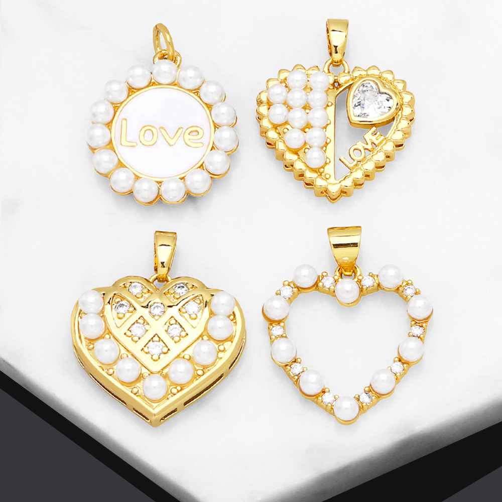 1 Piece Fashion Korean Style Heart Shape Copper Plating Inlay Pearl Zircon 18k Gold Plated Pendants Jewelry Accessories display picture 2