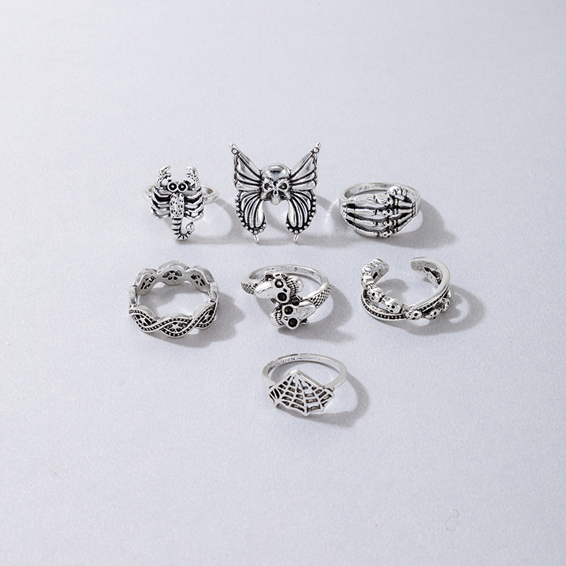 7 Pieces Punk Butterfly Skull Alloy Unisex Rings display picture 2