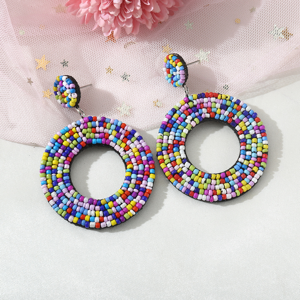 1 Pair Vacation Circle Plastic Epoxy Beads Silver Plated Women's Drop Earrings display picture 4