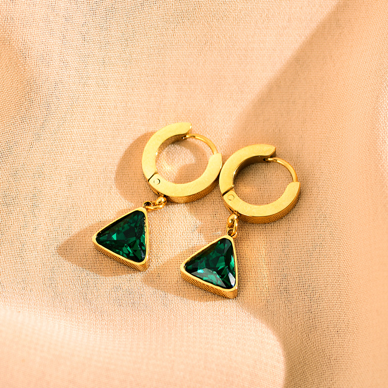 1 Pair Simple Style Triangle Plating Inlay Stainless Steel Zircon Gold Plated Drop Earrings display picture 1