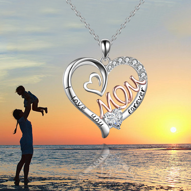 Casual MAMA Simple Style Letter Heart Shape Alloy Hollow Out Inlay Rhinestones Mother'S Day Women's Pendant Necklace display picture 1