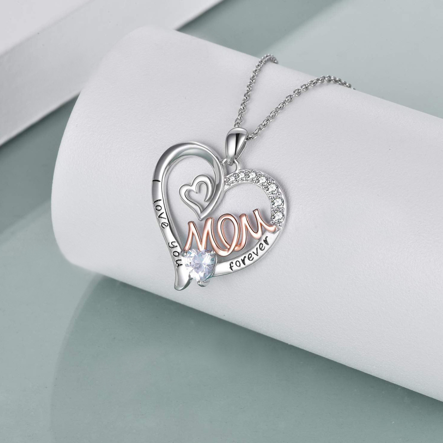 Casual MAMA Simple Style Letter Heart Shape Alloy Hollow Out Inlay Rhinestones Mother'S Day Women's Pendant Necklace display picture 2
