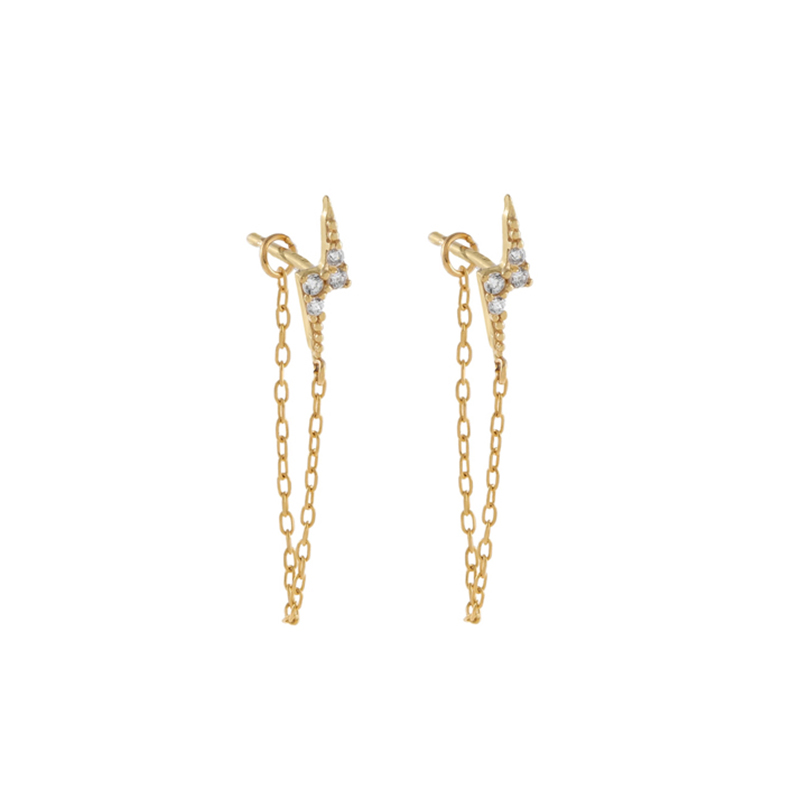 Ins Style Simple Style Cool Style Lightning Copper Plated With Real Gold Ear Studs Ear Chain Zircon Ear Studs 1 Pair display picture 3