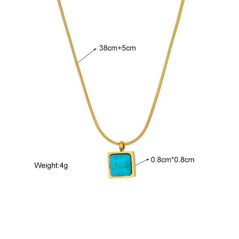 Retro Square Titanium Steel Inlay Turquoise Pendant Necklace 1 Piece display picture 2