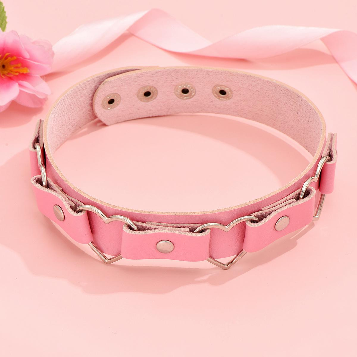 1 Piece Fashion Heart Shape Pu Leather Metal Belt Buckle Metal Button Chain Silver Plated Women's Choker display picture 3
