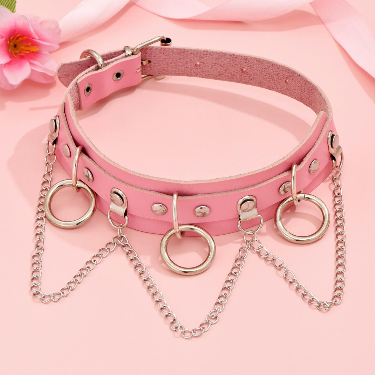 1 Piece Fashion Heart Shape Pu Leather Metal Belt Buckle Metal Button Chain Silver Plated Women's Choker display picture 5