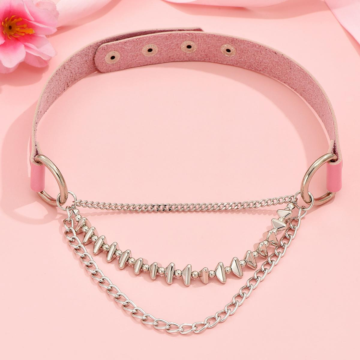 1 Piece Fashion Heart Shape Pu Leather Metal Belt Buckle Metal Button Chain Silver Plated Women's Choker display picture 4