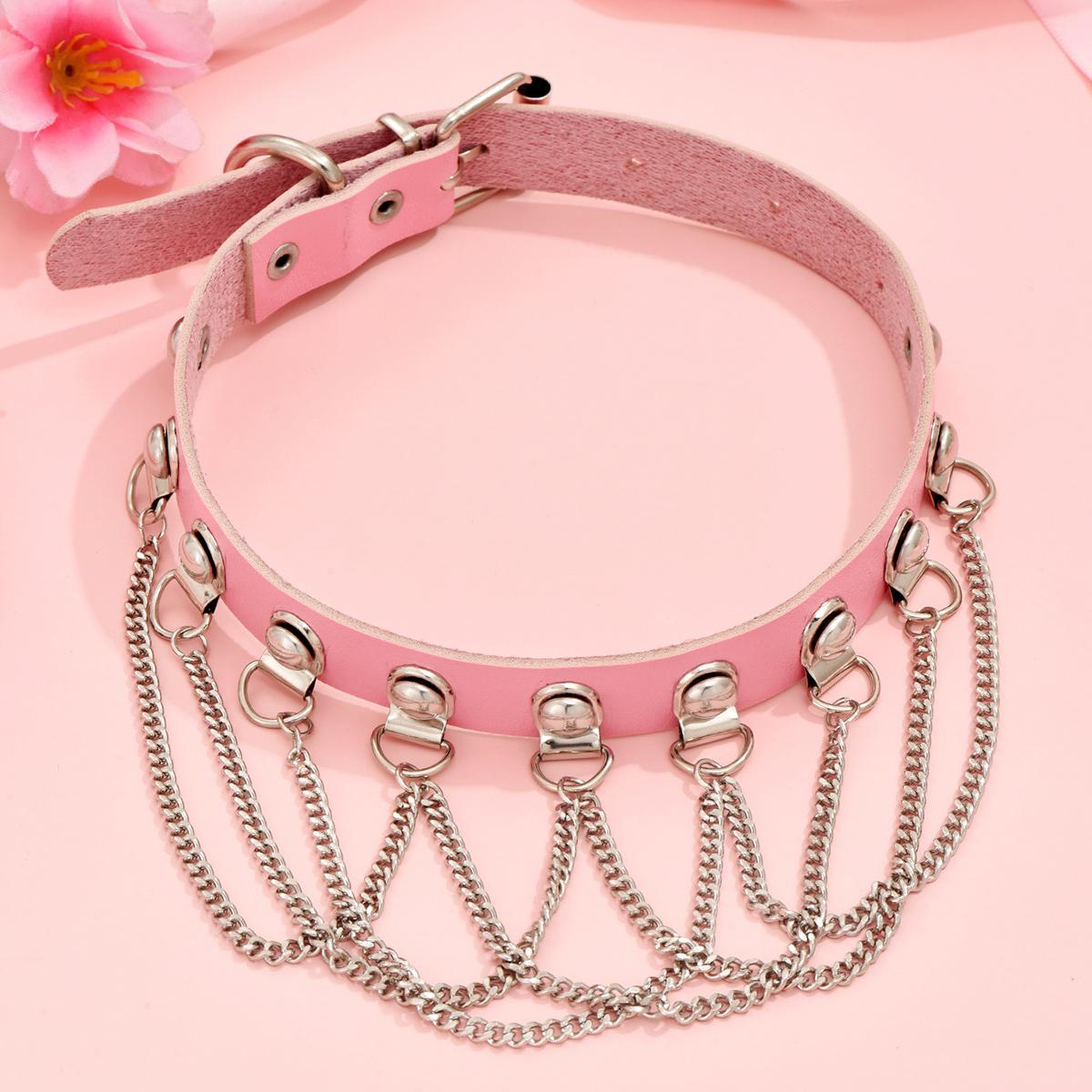 1 Piece Fashion Heart Shape Pu Leather Metal Belt Buckle Metal Button Chain Silver Plated Women's Choker display picture 6