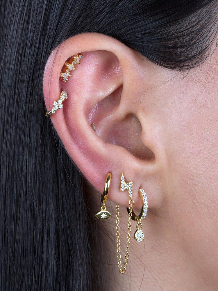 Ins Style Simple Style Cool Style Lightning Copper Plated With Real Gold Ear Studs Ear Chain Zircon Ear Studs 1 Pair display picture 8