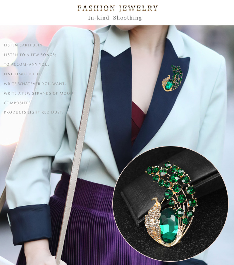 Moda Pavo Real Aleación Embutido Cristal Diamantes De Imitación Mujeres Broches display picture 8
