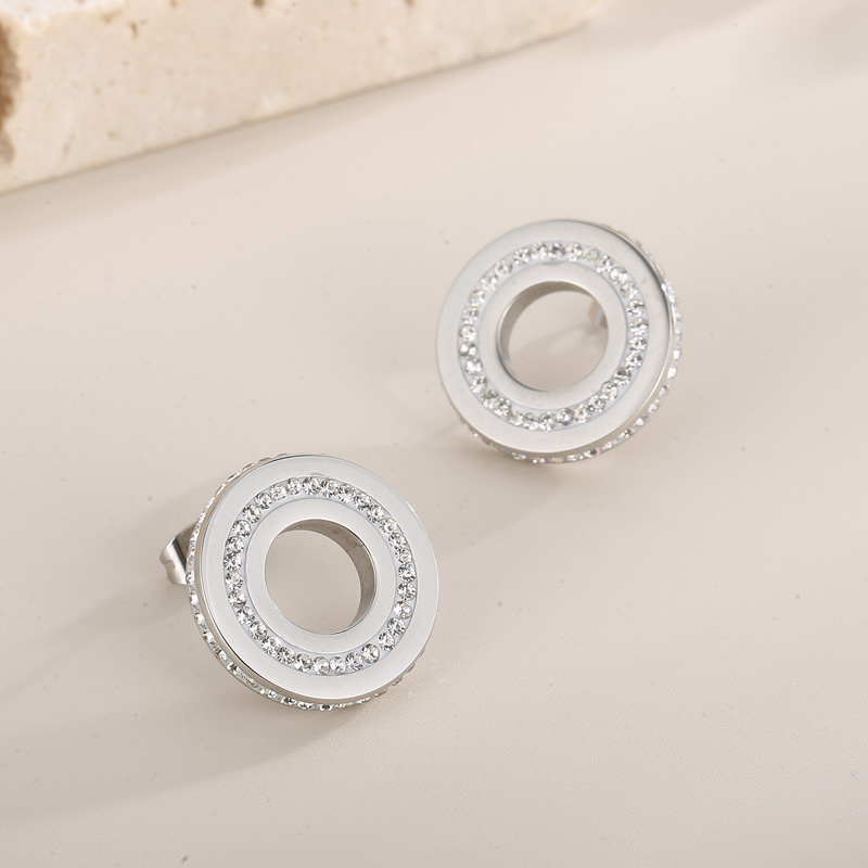 1 Pair Fashion Round Stainless Steel Rhinestone Ear Studs display picture 4