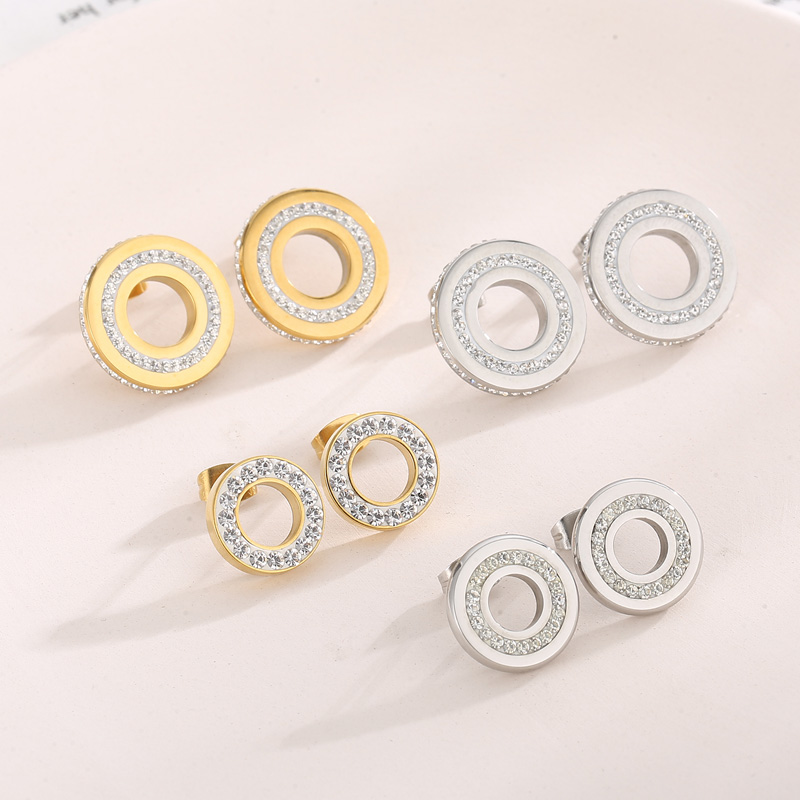 1 Pair Fashion Round Stainless Steel Rhinestone Ear Studs display picture 1