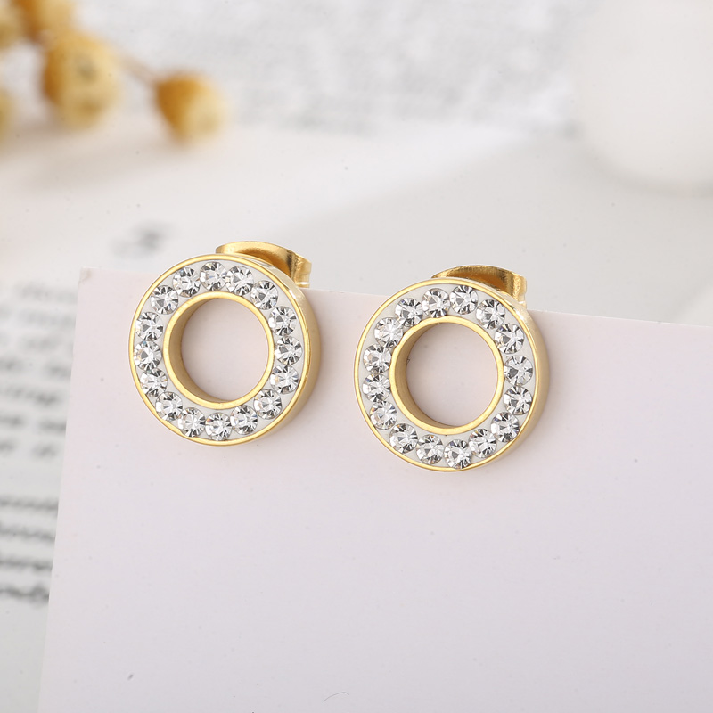 1 Pair Fashion Round Stainless Steel Rhinestone Ear Studs display picture 5