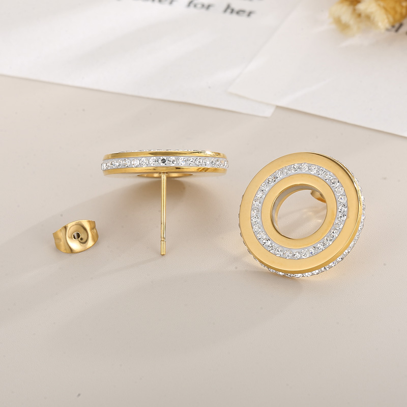 1 Pair Fashion Round Stainless Steel Rhinestone Ear Studs display picture 7