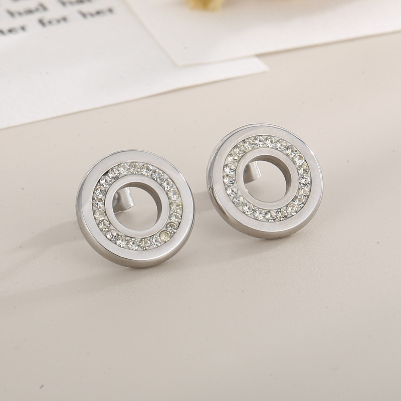 1 Pair Fashion Round Stainless Steel Rhinestone Ear Studs display picture 6