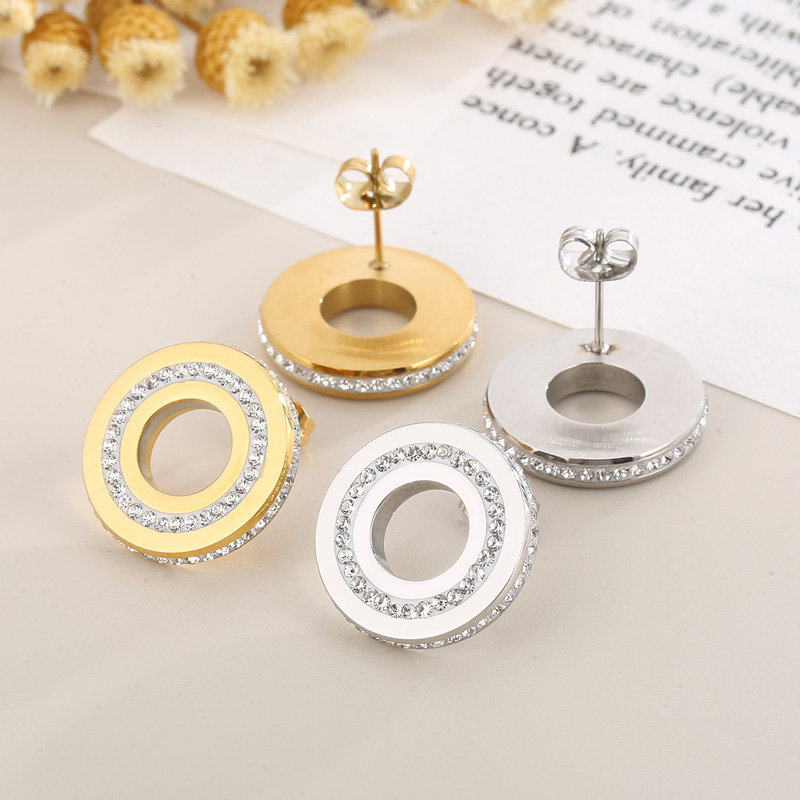 1 Pair Fashion Round Stainless Steel Rhinestone Ear Studs display picture 2
