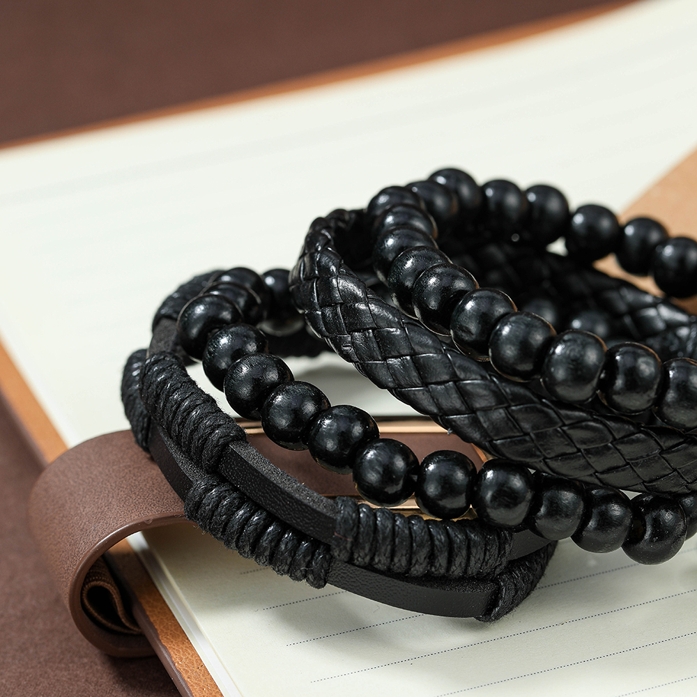 Hip-hop Twist Beaded Pu Leather Men's Bracelets display picture 10