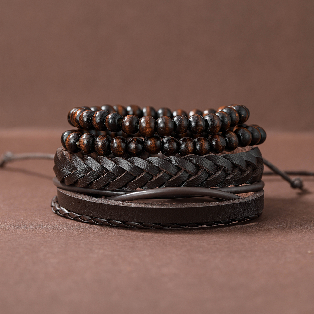 Hip-hop Twist Beaded Pu Leather Men's Bracelets display picture 2
