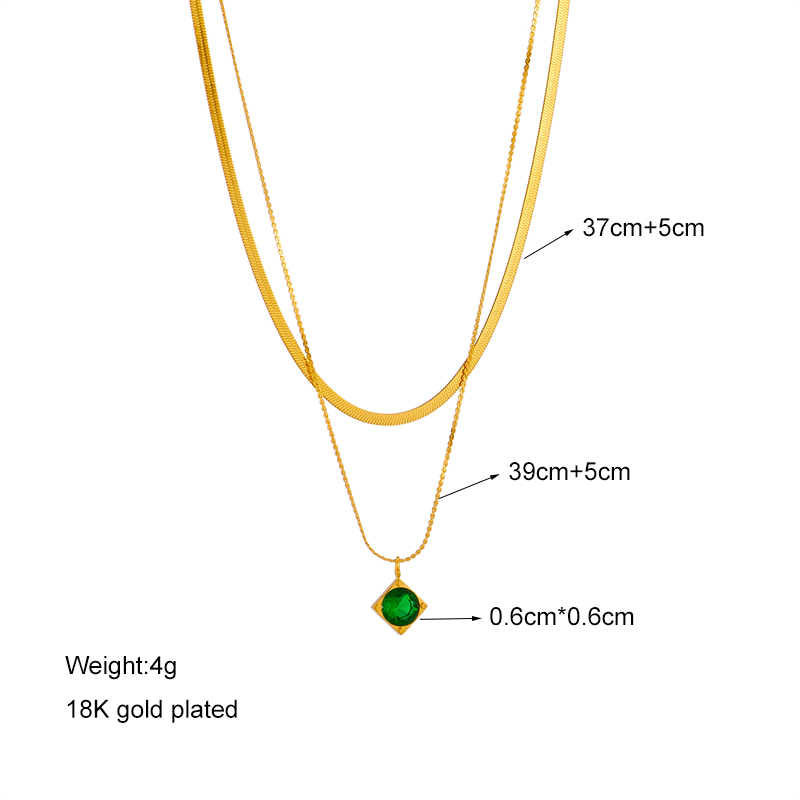 Fashion Square Titanium Steel Layered Inlay Artificial Diamond Layered Necklaces 1 Piece display picture 2