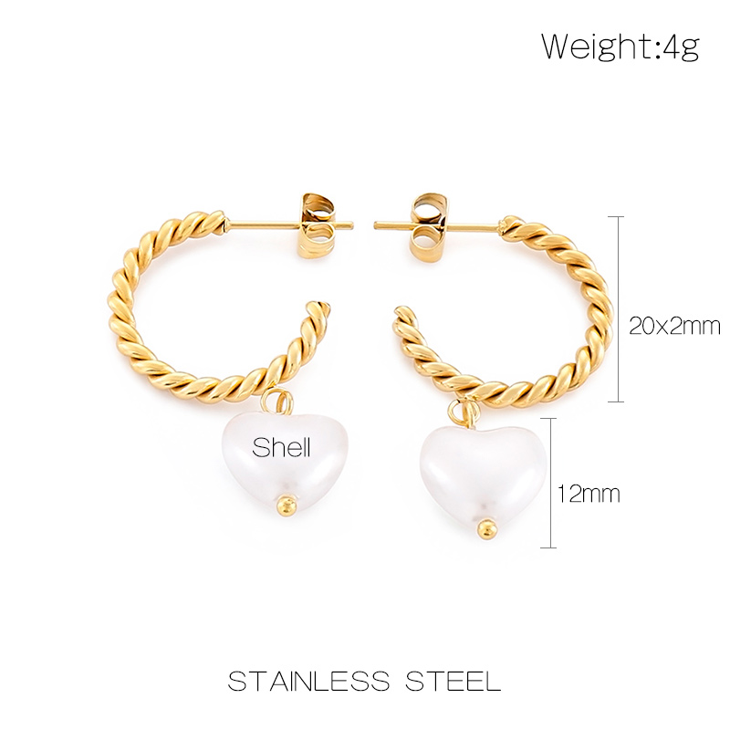 1 Pair Fashion Modern Style C Shape Heart Shape Pearl Plating Stainless Steel Drop Earrings display picture 1