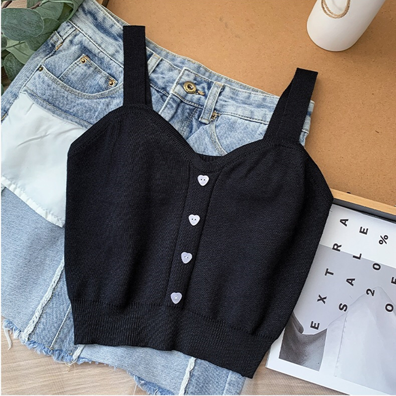 Women's Wrap Crop Top Tank Tops Button Sexy Solid Color display picture 4