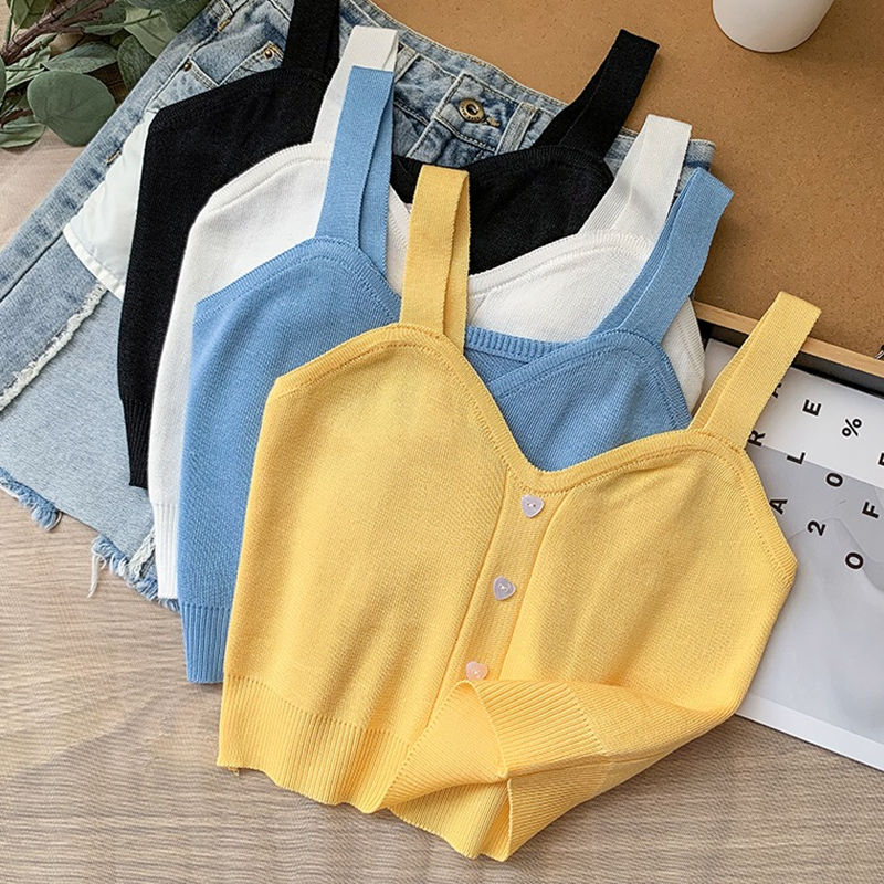 Women's Wrap Crop Top Tank Tops Button Sexy Solid Color display picture 1