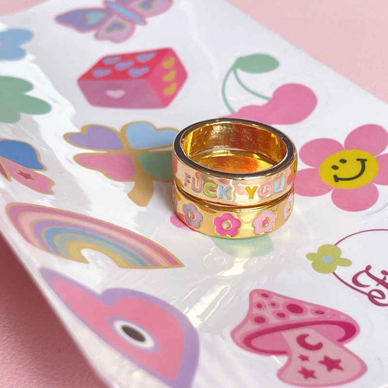 Cute Letter Flower Mushroom Copper Gold Plated Rings In Bulk display picture 2